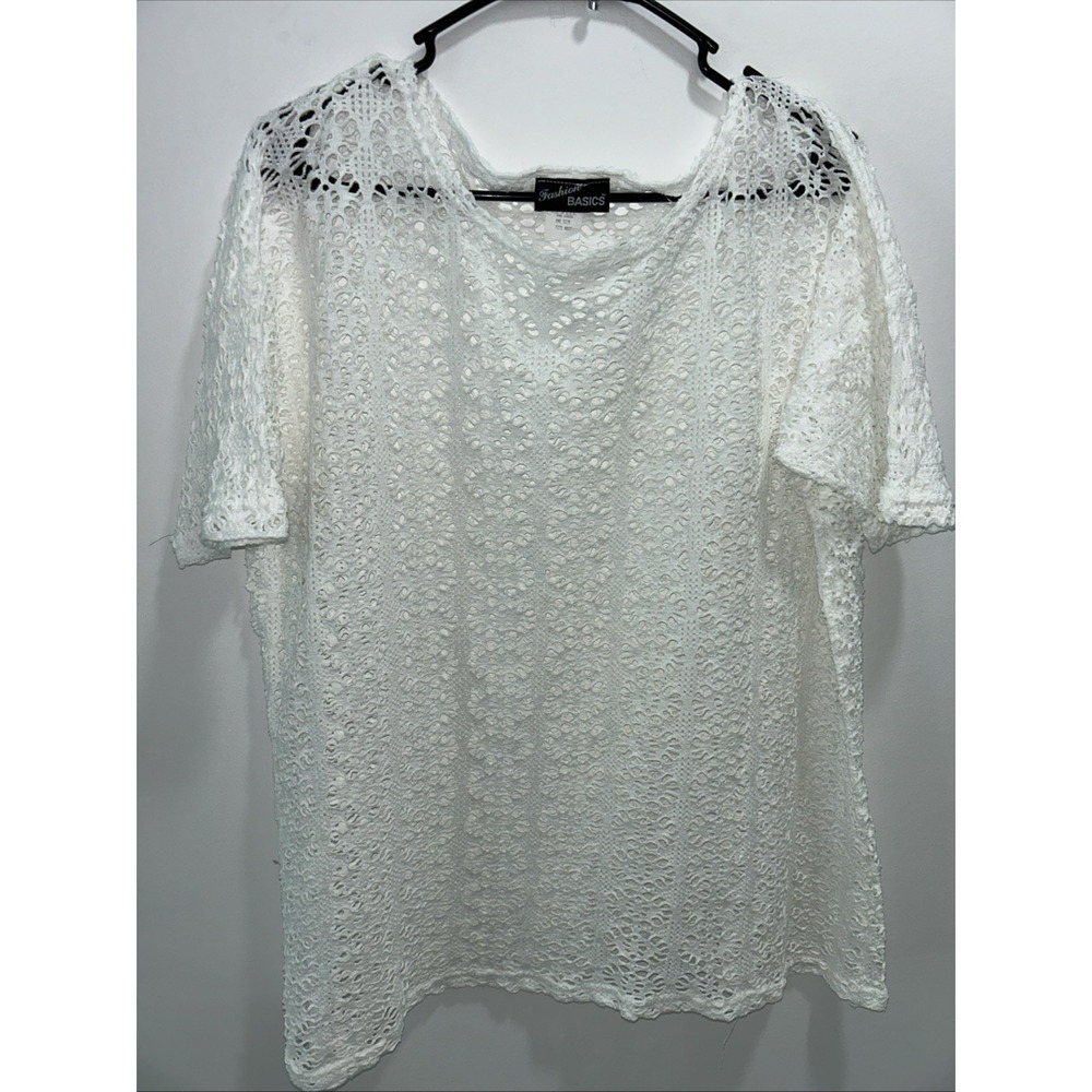 Fashion Basics Vtg 80's Wmn's Crocheted White Pullover Pool Cover Up/Blouse